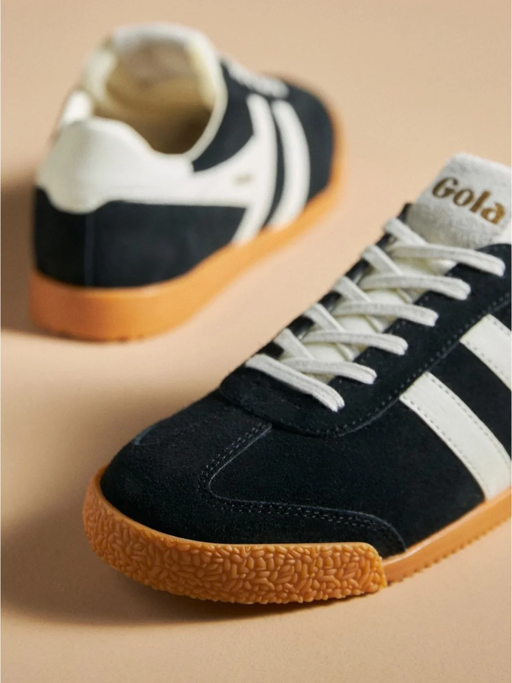 Gola Elan Black Suede Sneakers with Cream Accents